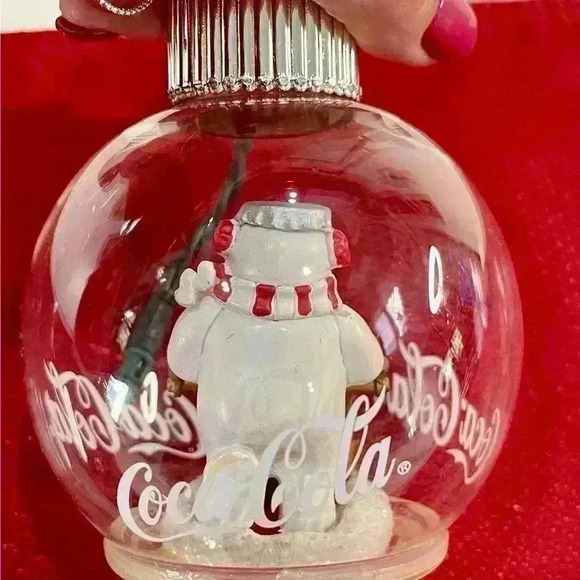 Coca-Cola holiday radiance glass illuminated ornament with polar bear on sled - Picture 2 of 5